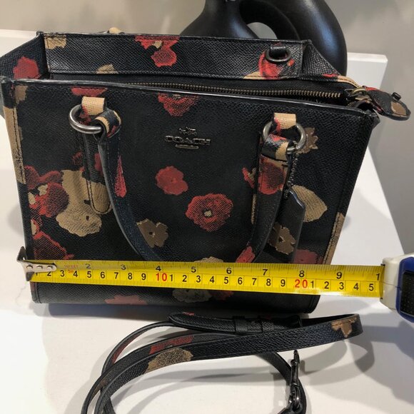 Coach Mini Crosby Floral Print Purse Black Satchel Bag Handbag Crossbody Poppies - Picture 8 of 11